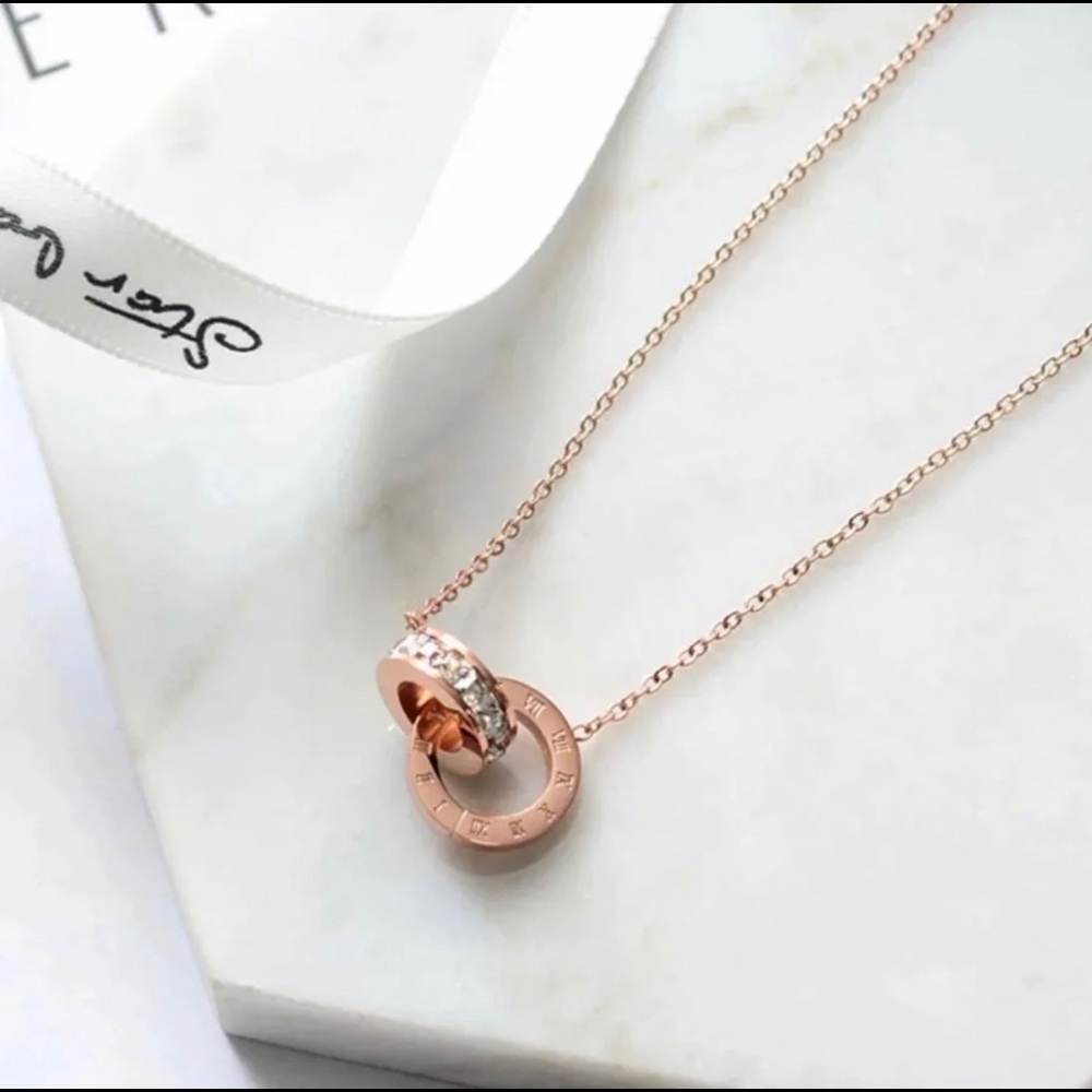 Stainless Steel RomanNumeral Necklace DiamondShape